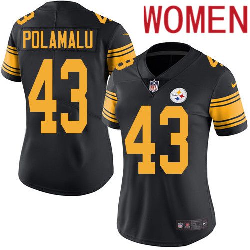 Women Pittsburgh Steelers #43 Troy Polamalu Nike Black Vapor Limited Rush NFL Jersey